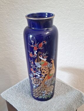 Interpur Cobalt Blue Peacock Design Vase